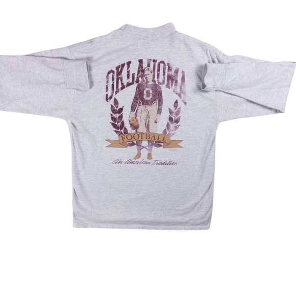 Vintage Oklahoma Football Single Stitch Mockneck L USA Made 90s Gray Tee - Picture 2 of 9